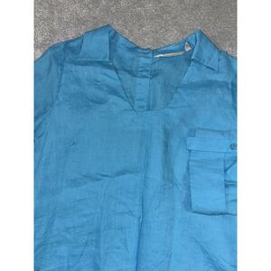 soft surroundings blue linen tunic Small blue buttons‎ EUC